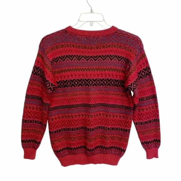 Vintage Baby Alpaca Fair Isle Sweater Cranberry Red Multicolor Men’s Size Small - Picture 2 of 15